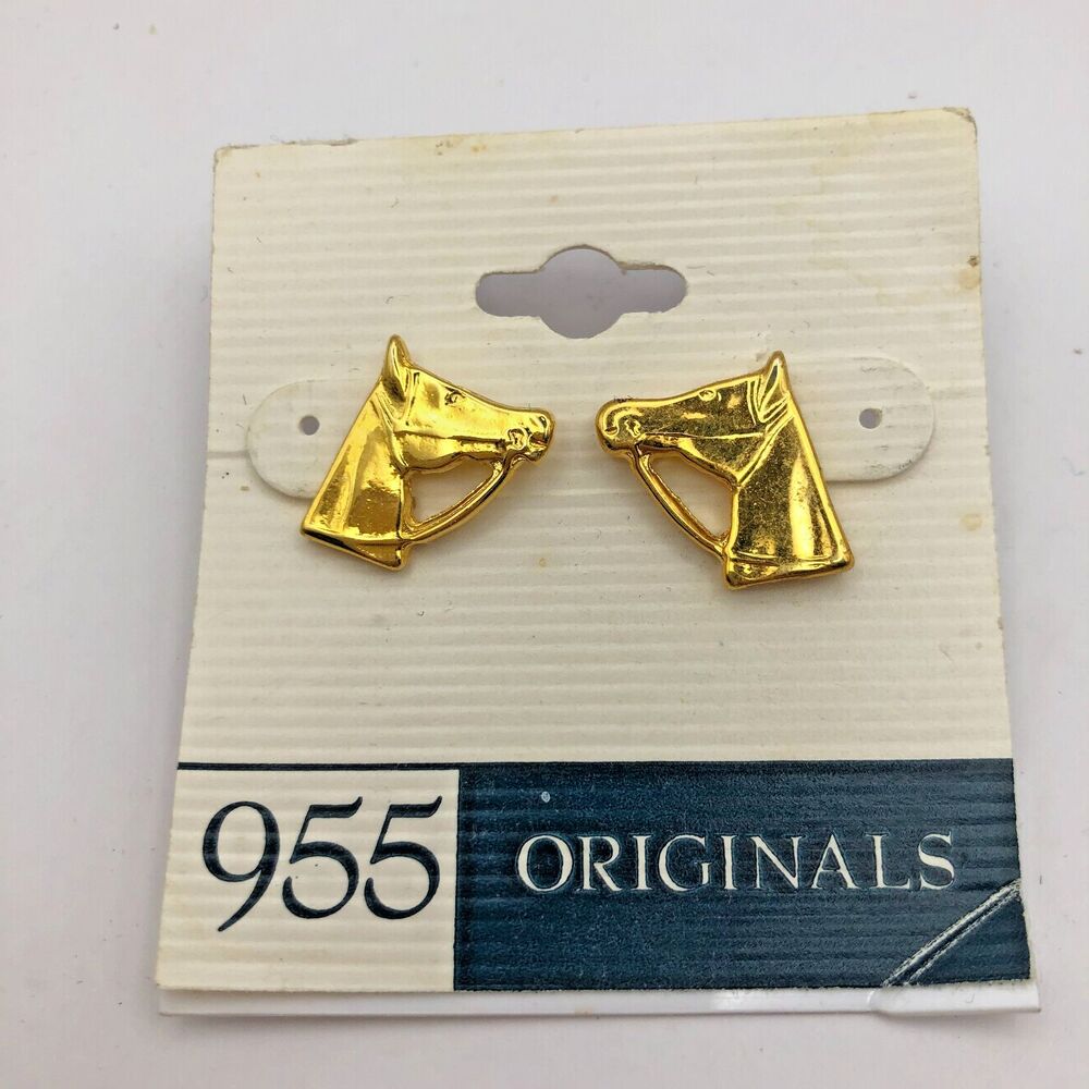 955 Originals Horse Head Earrings Gold Tone Post Back Equestrian NEW